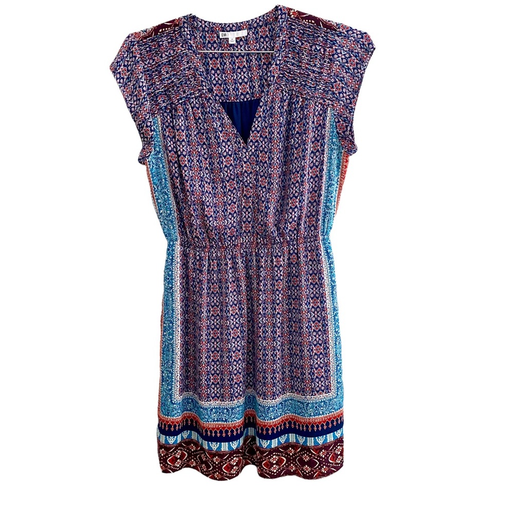 Nordstrom DR2 Boho Cap Sleeve Mixed Print Dress Size Medium